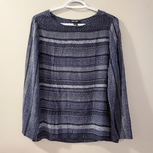 Nic + Zoe - Silk Blend Navy Blue Patterned Blouse - Size M